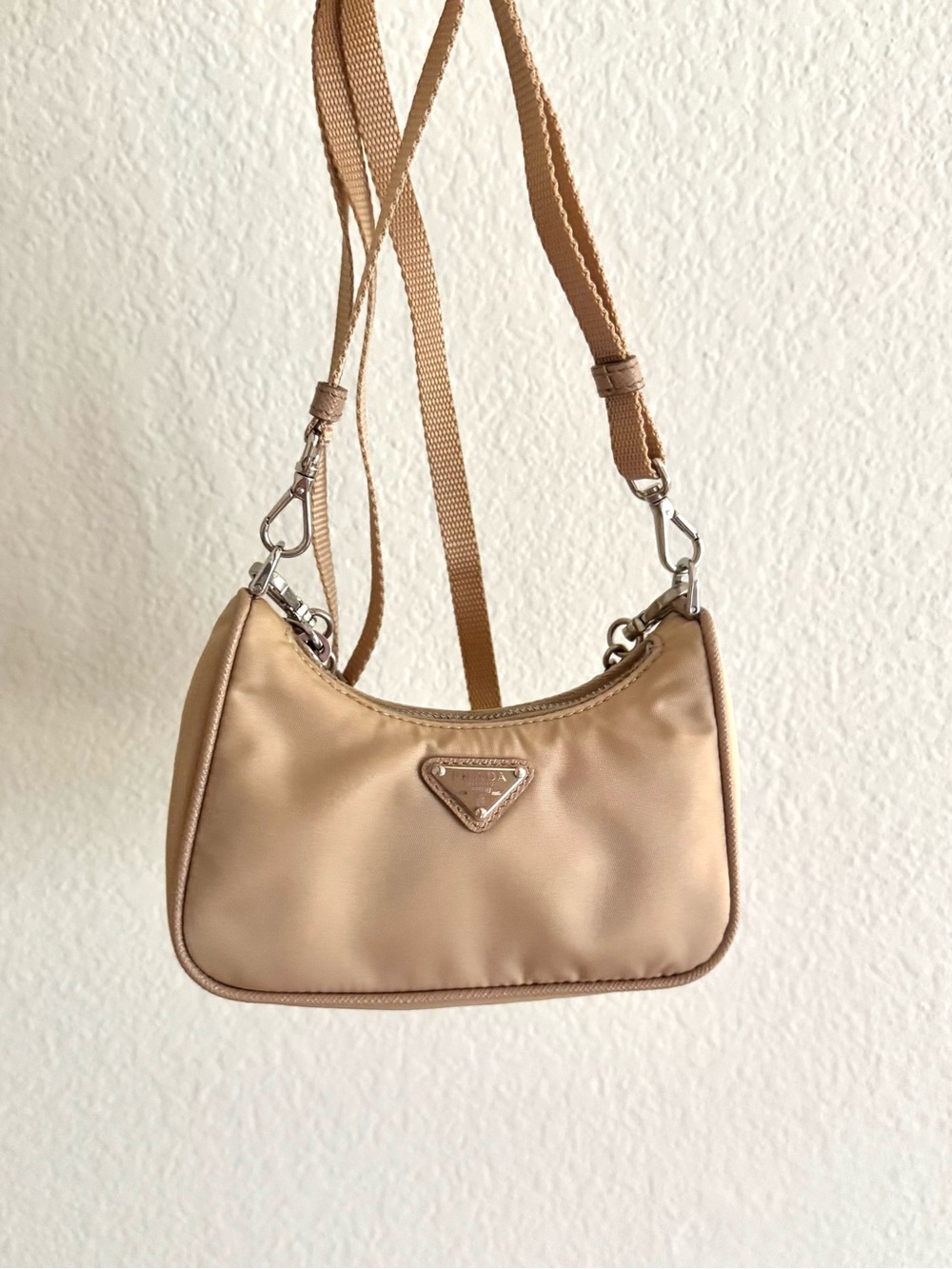Prada Tessuto Nylon Saffiano Mini Re-Edition 2000 Shoulder Bag Cammeo